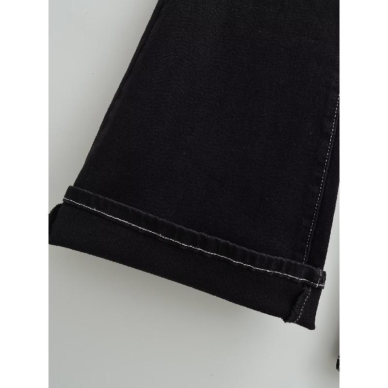 Vintage high-waisted micro-flare women's jeans with visible stitching design, front pockets, slim fit, super slimming, floor-length pants