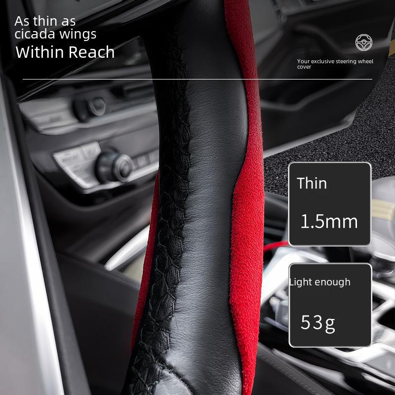 Ultra-Thin Suede Steering Wheel Cover for Men and Women - Absorbent, Non-Slip, All-Season Universal Handle Cover