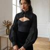 Vintage Mouw Shirtkraag Retro Afneembare Kraag Top Chique Pofmouw Lange Mouw Top Gothic Punk