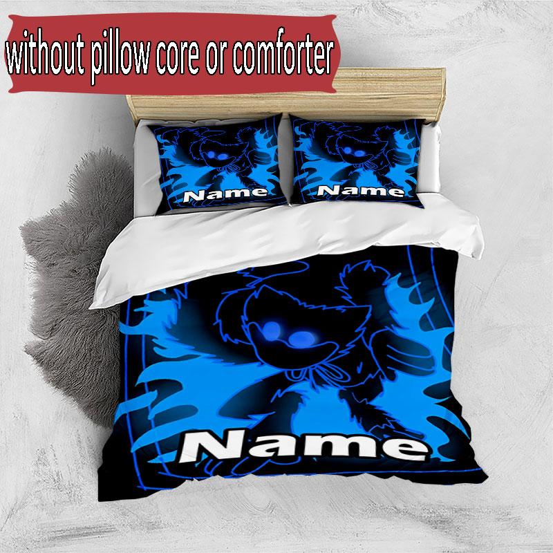 3pcs Duvet Cover Set (1*Duvet Cover + 2*Pillowcase, Without Core), Custom Name Huggy Wuggy Pattern Bedding Set, Home Bedroom Decor Gift