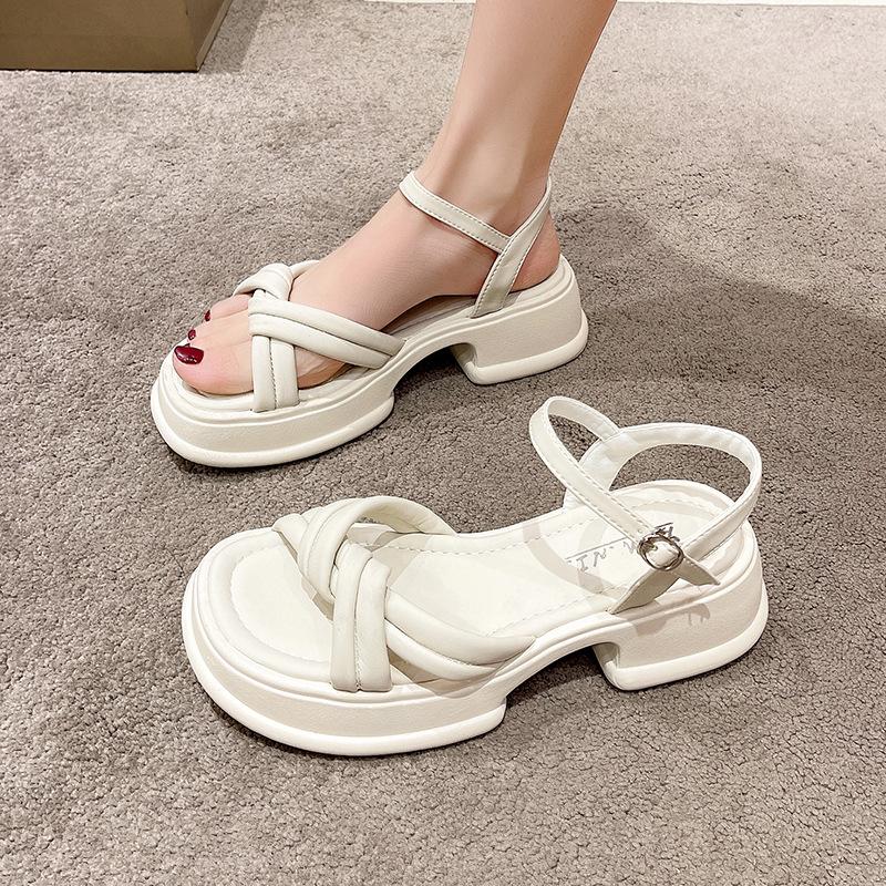 

New summer one-word belt versatile casual slope-soled Roman shoes soft-soled sandals women 35