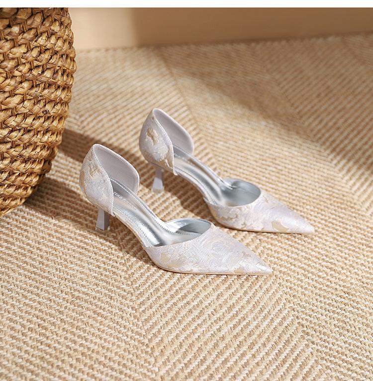 

699-109 French pointed stiletto shoes, new stiletto high-end hollow single shoes, fairy style banquet women s shoes 40 серебряный