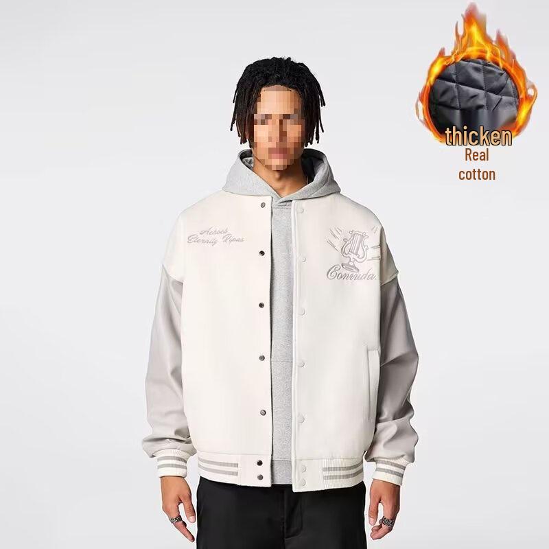 

Men s Retro Embroidered Color Block Baseball Collar Jacket - Versatile Loose Fit for Spring and Autumn XL