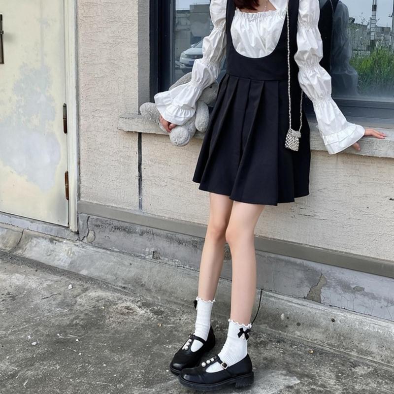 Fashion Harajuku Middle Tube Frilly Socks Women Girls School Student Cute Pearls Bowknot Ruffke Trim Cotton Ankle Socks
