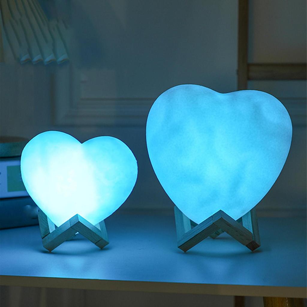 Heart Night Light 16-Color USB Rechargeable LED Nightlight Heart Shaped Light with Stand and Remote Control for Valentine's Day