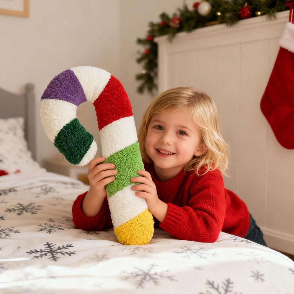 Christmas Candy Cane Pillow Plush Cushion Christmas Home Decor Soft Throw Pillow For Kids Adults Sofa Couch Bed Living Room