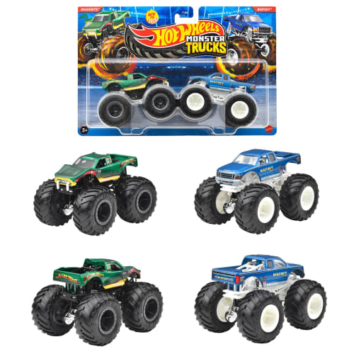 Hot Wheels Monster Truck 1:64 2-Pack Assorted Vehicle Toys, Mini Cars, Set of 8 (2 Cars Per Pack), Boxed, Ages 3+, Multi-Purpose, 986R-FYJ64