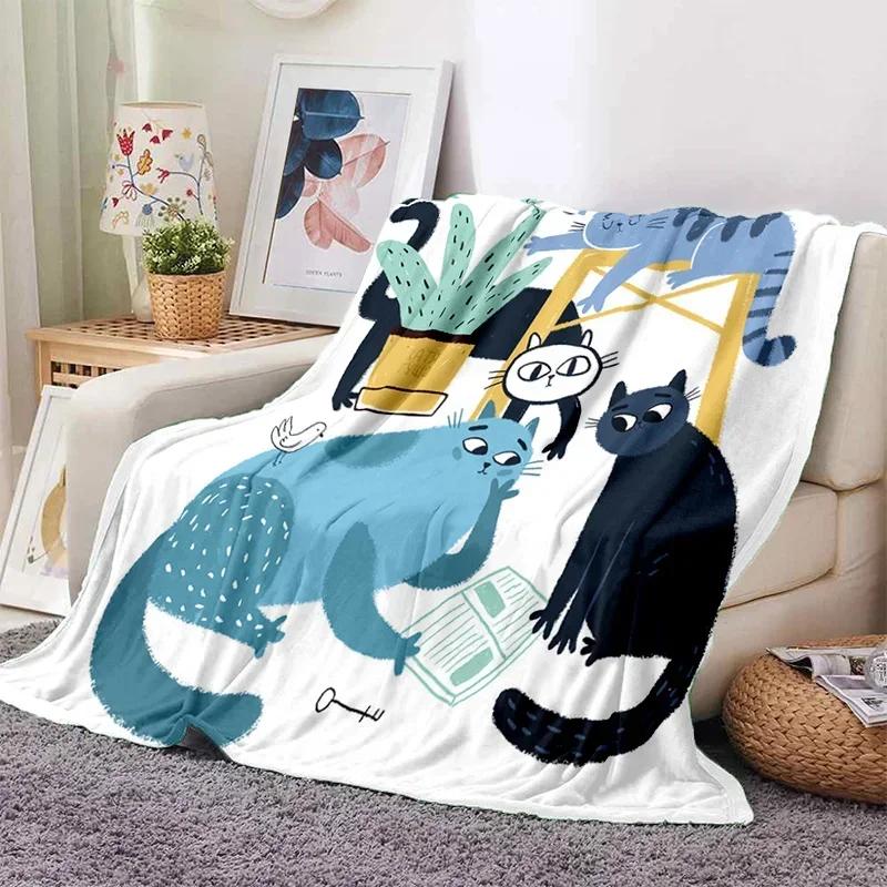 Cute Cartoon Cat Throw Blanket Ultra Soft for Sofa Travel Yoga Picnic Portable Cozy Tin Blankets