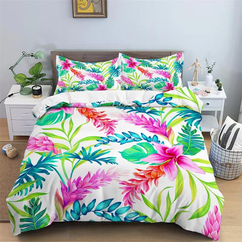 Tropical Leaves Duvet Cover Bohemia Butterfly Bedding Set Microfiber Palm Leaf Floral Comforter Cover King Full For Boys Girls
