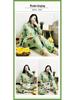 Middle-Aged Mom Long Sleeve Pajamas - Green Plant Series Cardigan, Loose Plus Size Home Set for Women, Spring/Autumn.
