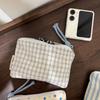 Portable Women Makeup Bag Blue Plaid Cosmetic Organizer Cute Wallet Mini Lipstick Storage Purse