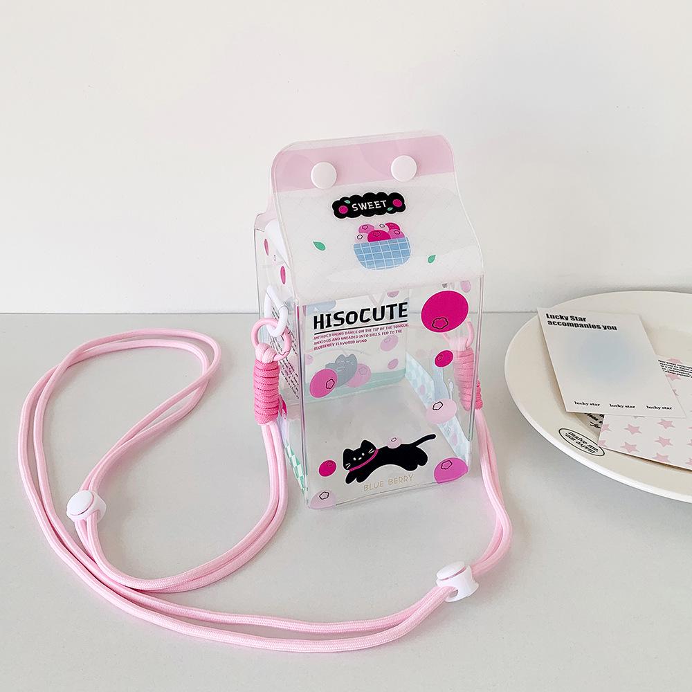 Cartoon Milk Carton Transparent Doll Stroller Bag - Cute Plush Cotton Display Storage