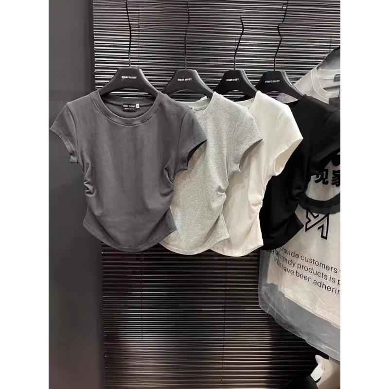 Waist Shirt Short-sleeved Women's Summer New Solid Color Primer Pullover Slim-fitting Short Top Women