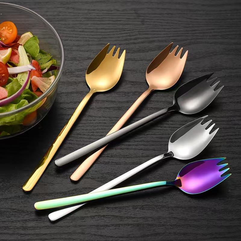 13.5cm Stainless Steel Salad Spoon Fruit Dessert Fork Afternoon Tea Portable Tableware 5 Colors Kitchen Small Spoons