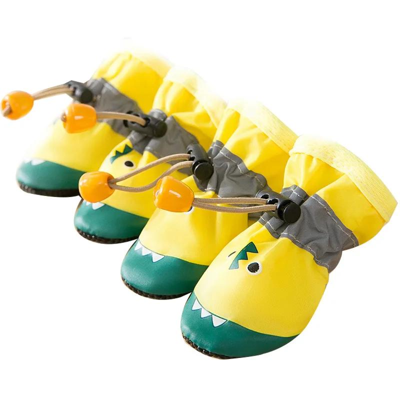 4pcs/set Waterproof Pet Dog Shoes Anti-slip Rain Boots Footwear for Small Cats Dogs Puppy Dog Pet Booties Pet Paw Accessories