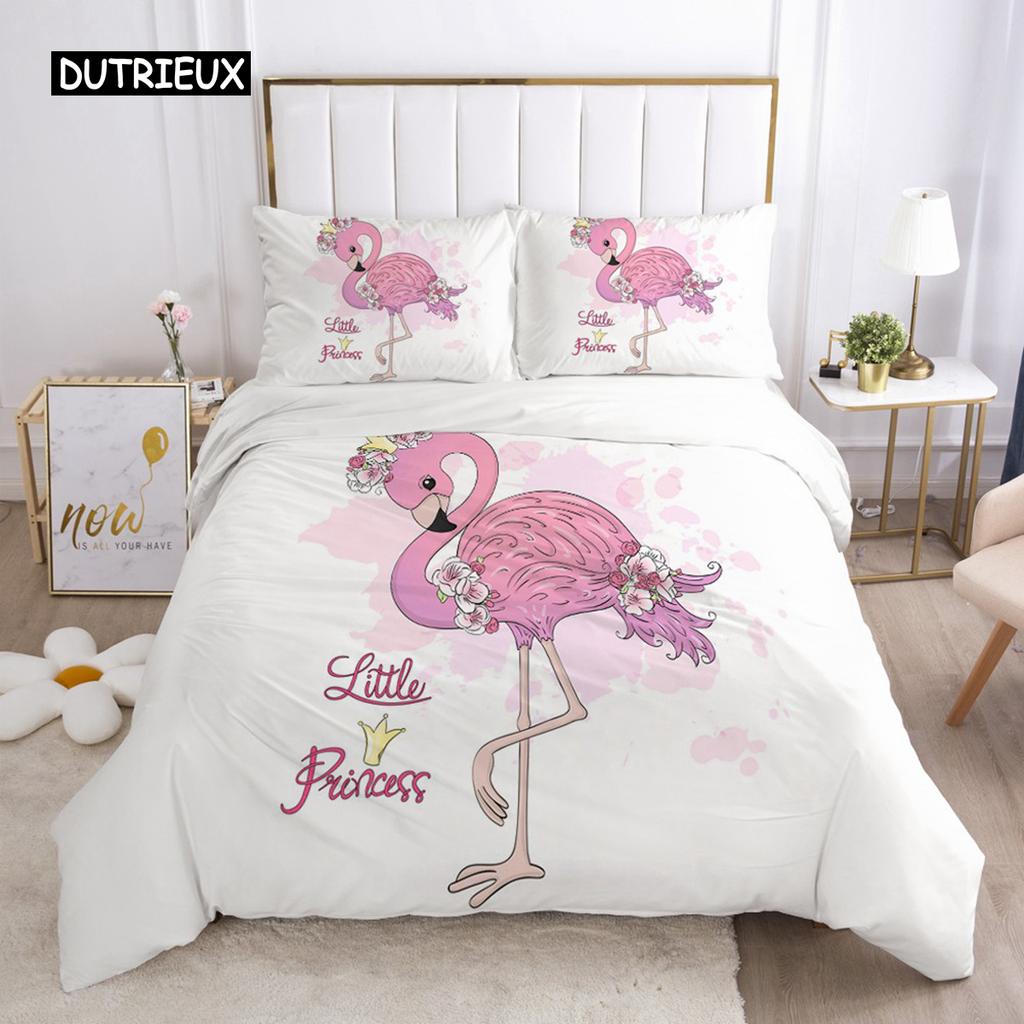 Duvet Cover Girls Princess Cartoon White Bedding Set Cute Duvet Cover Set for Baby Kid Children Pink Swan Bedroom Decorations