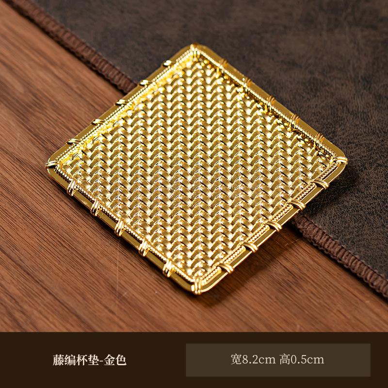 Square Woven Rattan Style Coaster Heat Insulation Pad for Tea Cups Japanese Style Enamel Tea Set Accessories One Size