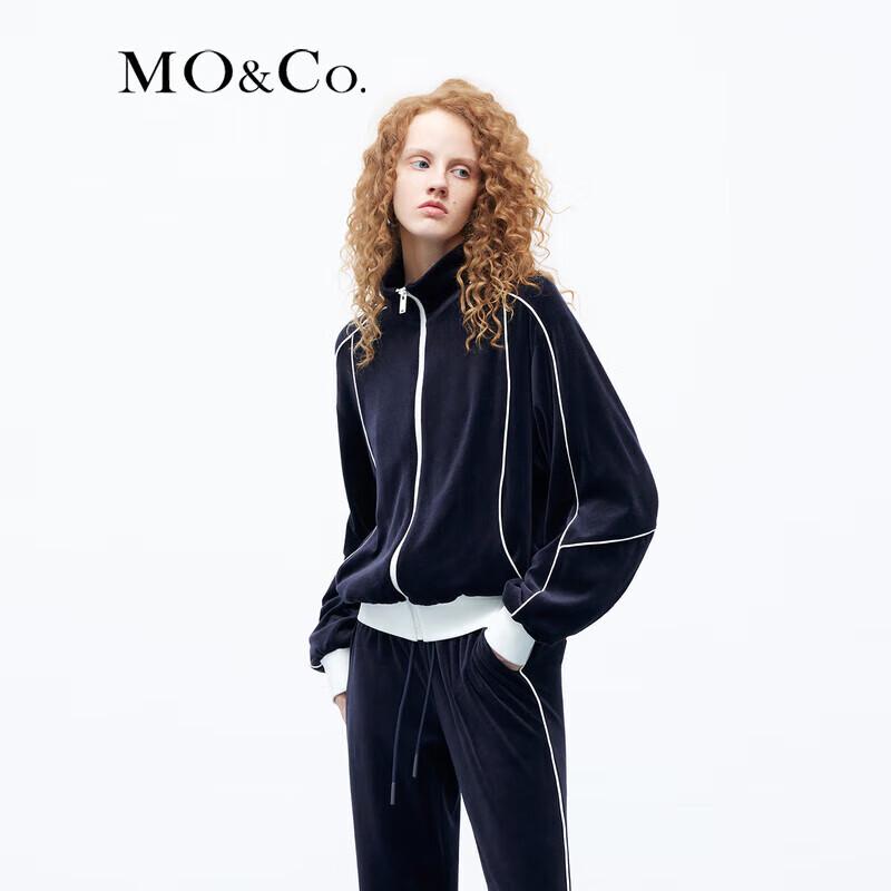 MO&Co. Velvet-Feel Colorblock High-Neck Sport Jacket S