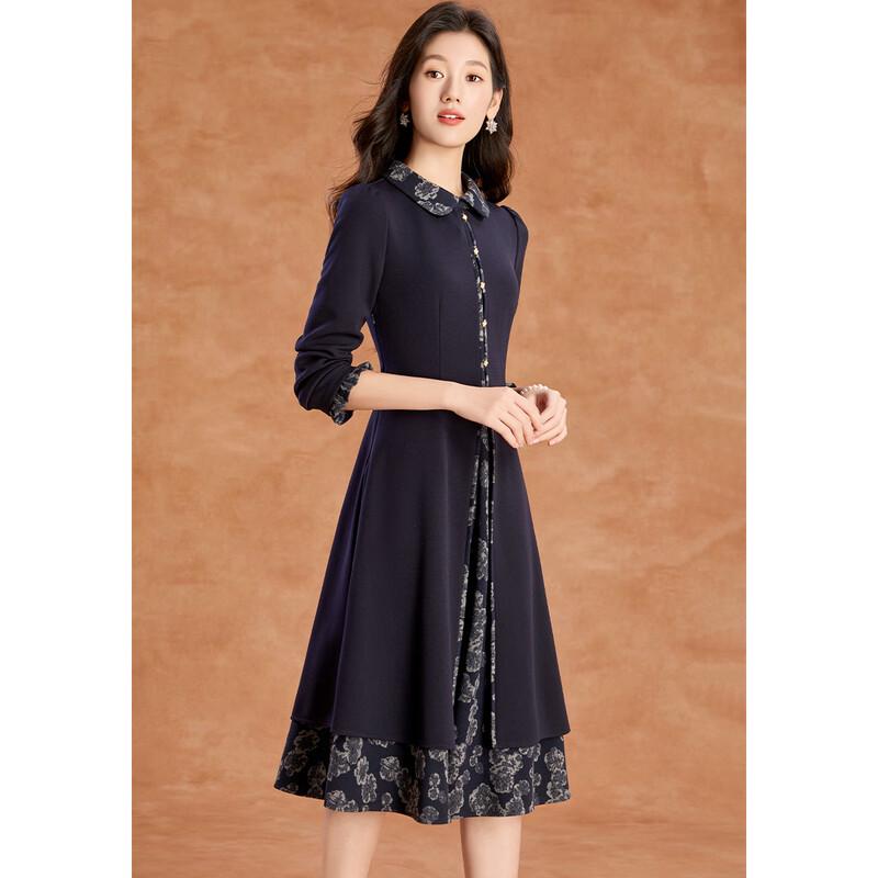 Women's Vintage Elegant Printed Lapel A-Line Dress