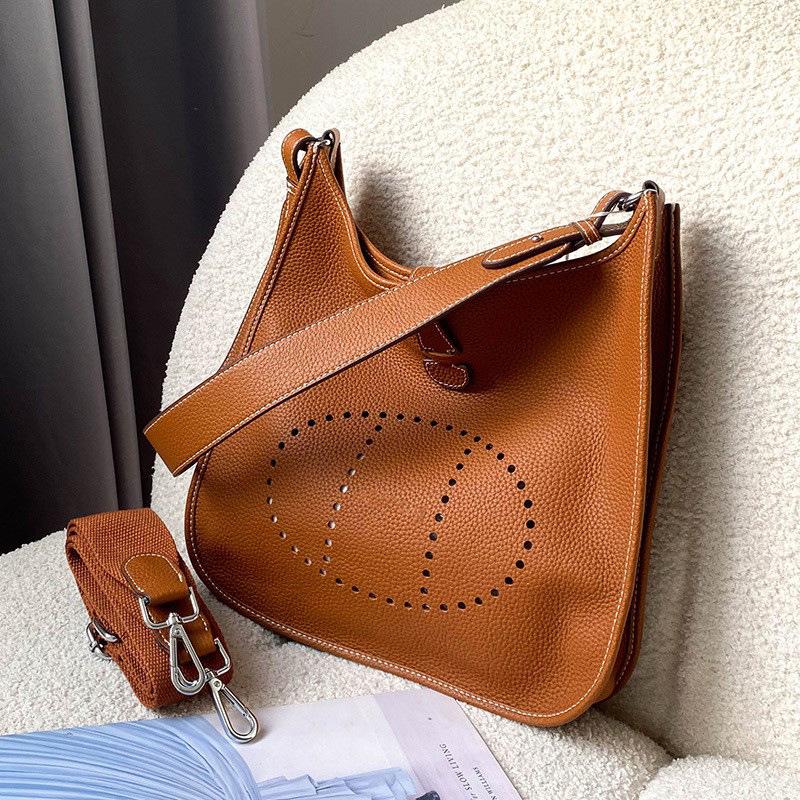 Genuine Leather Evelyn Crossbody Tote - Women's Cowhide Bag with Wide Shoulder Strap