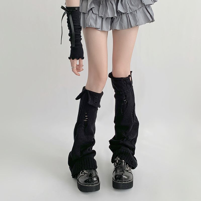 Autumn Winter Japanese Style Knitted Hot Girl Leg Warmers Cuffed Ripped Y2K Subculture Cute Versatile Leg Flared Mouth