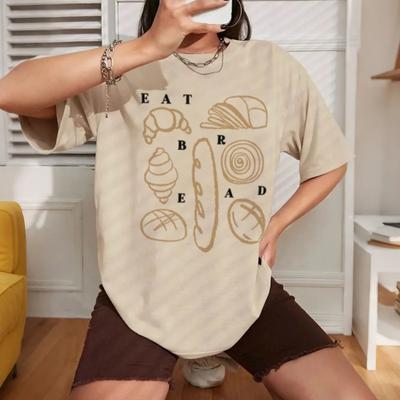 T-shirt Rétro Y2k Amoureux du Pain Drôle Foodie Mignon Croissant Baguette Manches Courtes Boulangerie Vêtements Femme Cadeau