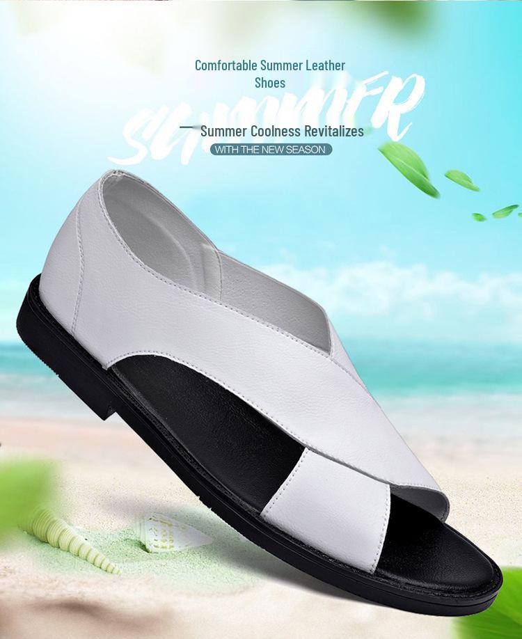 Men's Cowhide Leather Roman Sandals - New Casual Outdoor Summer Shoes with Soft Non-Slip Soles