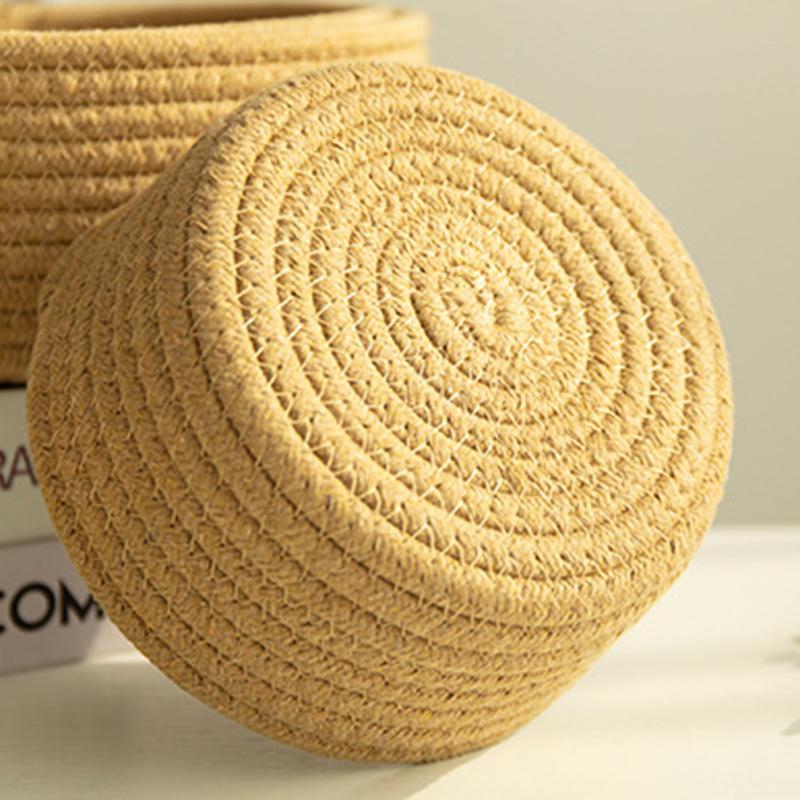 3Pcs/Set Nordic Cotton Rope Woven Storage Basket Round Desktop Cosmetics Organizer Basket
