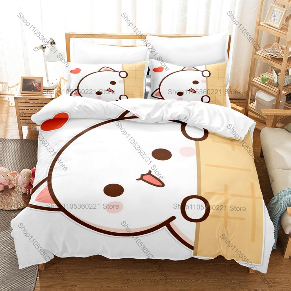 Popular Peach Cat IP Duvet Cover + 2 Pillowcases, Lovely Pink Cat Pattern Bedding Set for Fan Collection