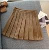 Plus Size Pleated Mallard Brown Suede Skirt - High Waist, Anti-Exposure, Short Skirt for Spring/Autumn