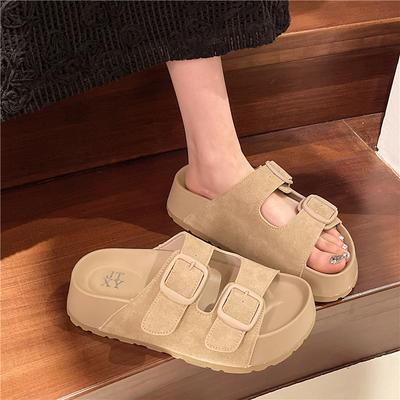 Fashion Smile Women Slippers Retro Trend With Buckle Slippers Summer Casual Women Shoes Comfortable Beach Slippers Round-headed Slippers