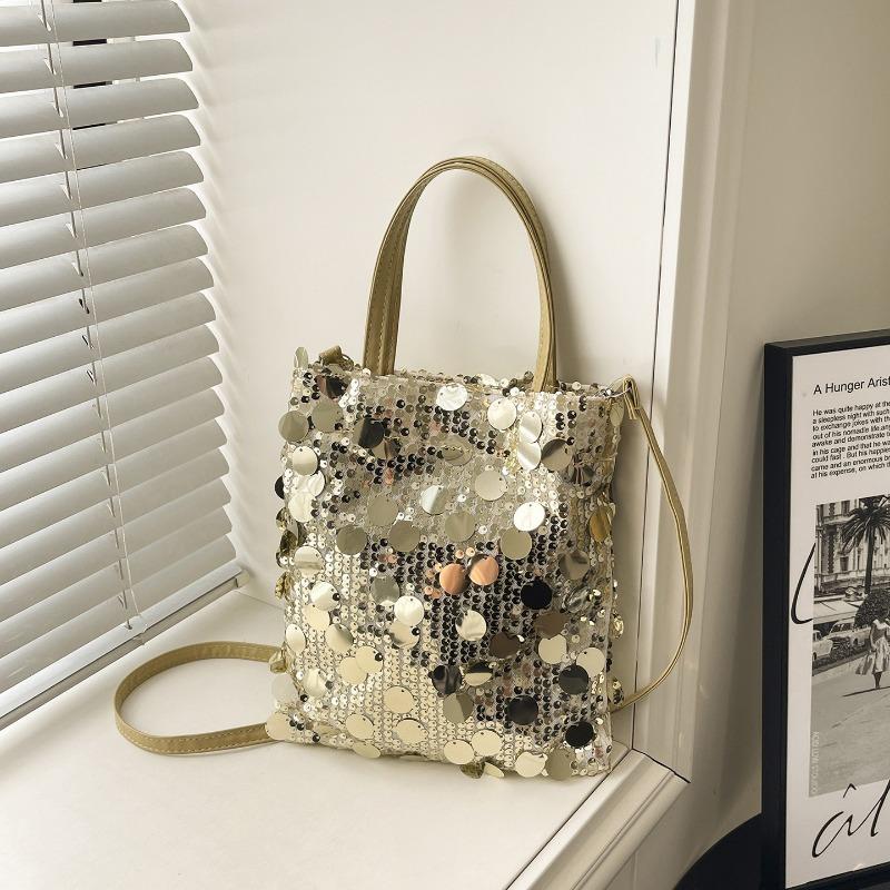 Women Sequined Bucket Handbag Retro Fashion Daily Commute Crossbody Shoulder Bag