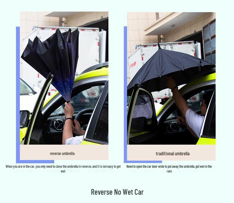 Custom Reverse Car Umbrella with Hands-Free C-Shaped Handle - Business Long Handle Umbrella with Logo Print for Men