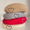 Heart Embroidery Knitted Beret Hat Round To Painter Beret Cap  Autumn and Winter