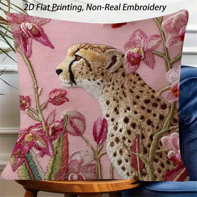Cute Animals Print Pillowcase: 2D Flat Printing, Non-real Embroidery, Night Sofa  Night Sofa Cushion