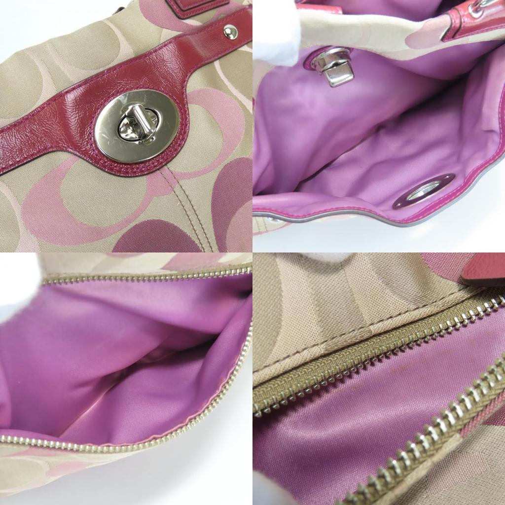 Used COACH Tote Bag Signature F17140 canvas/Patent leather beige purple casual