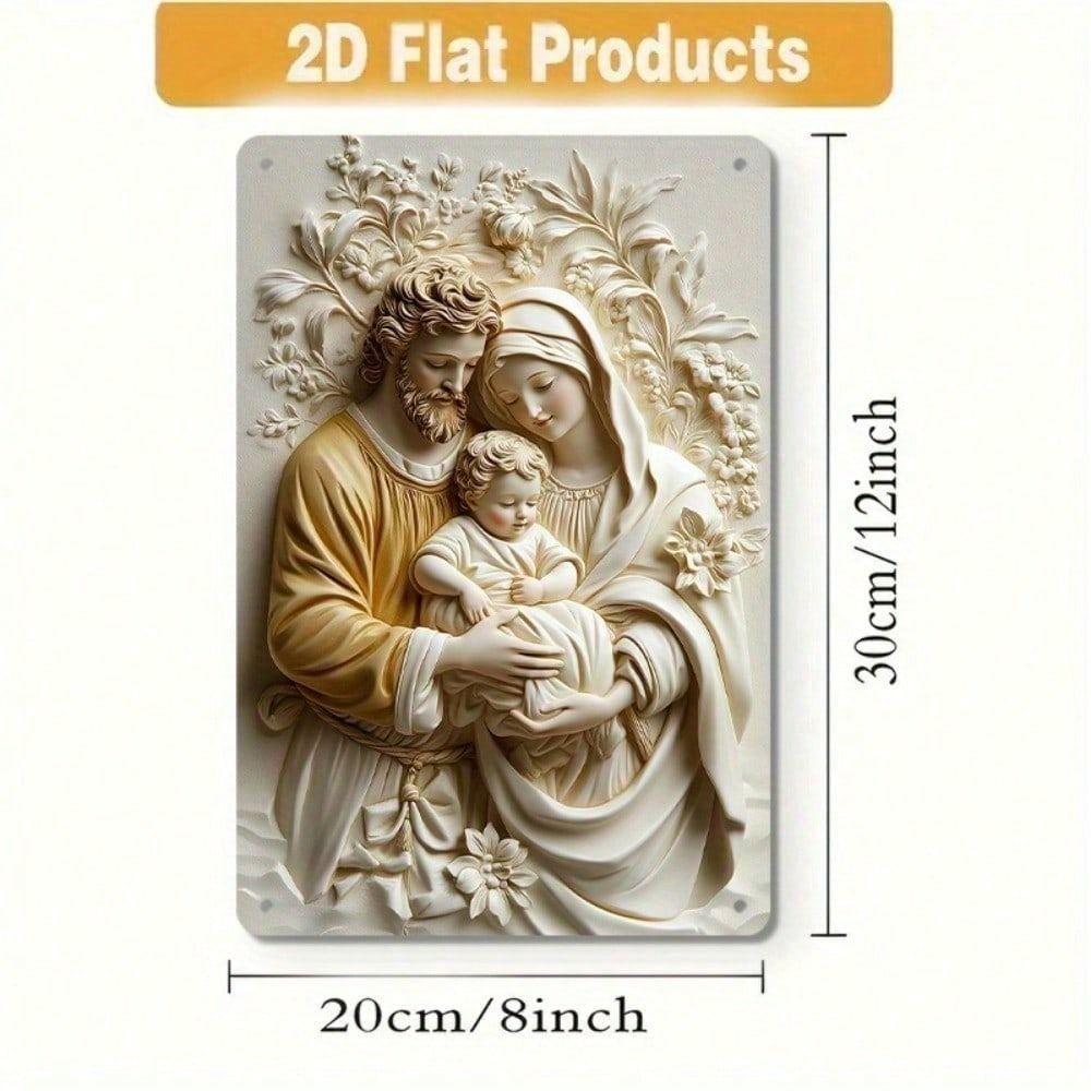 Vintage Metal Wall Art Religious Icon Poster with Flowers Home Decor