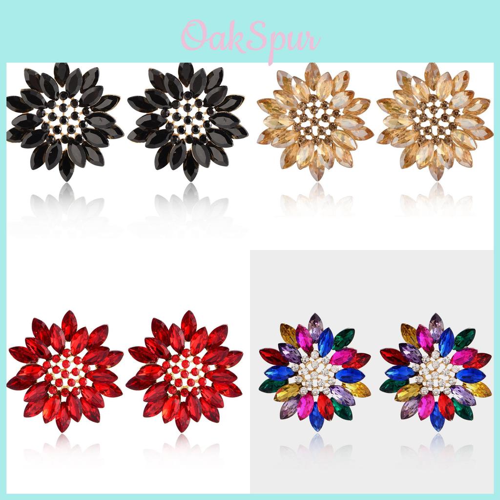 Gemstone Flower Ear Studs Alloy Colorful Crystal Sunflower Fashion Jewelry For Women