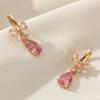 Golden Plated Copper Pink Teardrop Zirconia Drop Earrings for Women