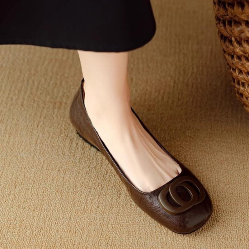 Nové Všestranné Mokasíny s Hrubým Podpatkem a Kovovou Sponou 2025 Mary Jane Kožené Kulatá Špička Dámské Ploché Boty Měkká Podrážka Dámské Boty