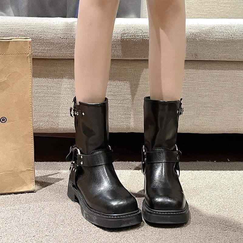 Vintage Boots Western Boots Knight Fashion Boots 2025 Summer But Knee Belt Buckle Thick Heel Brown Martin Boots
