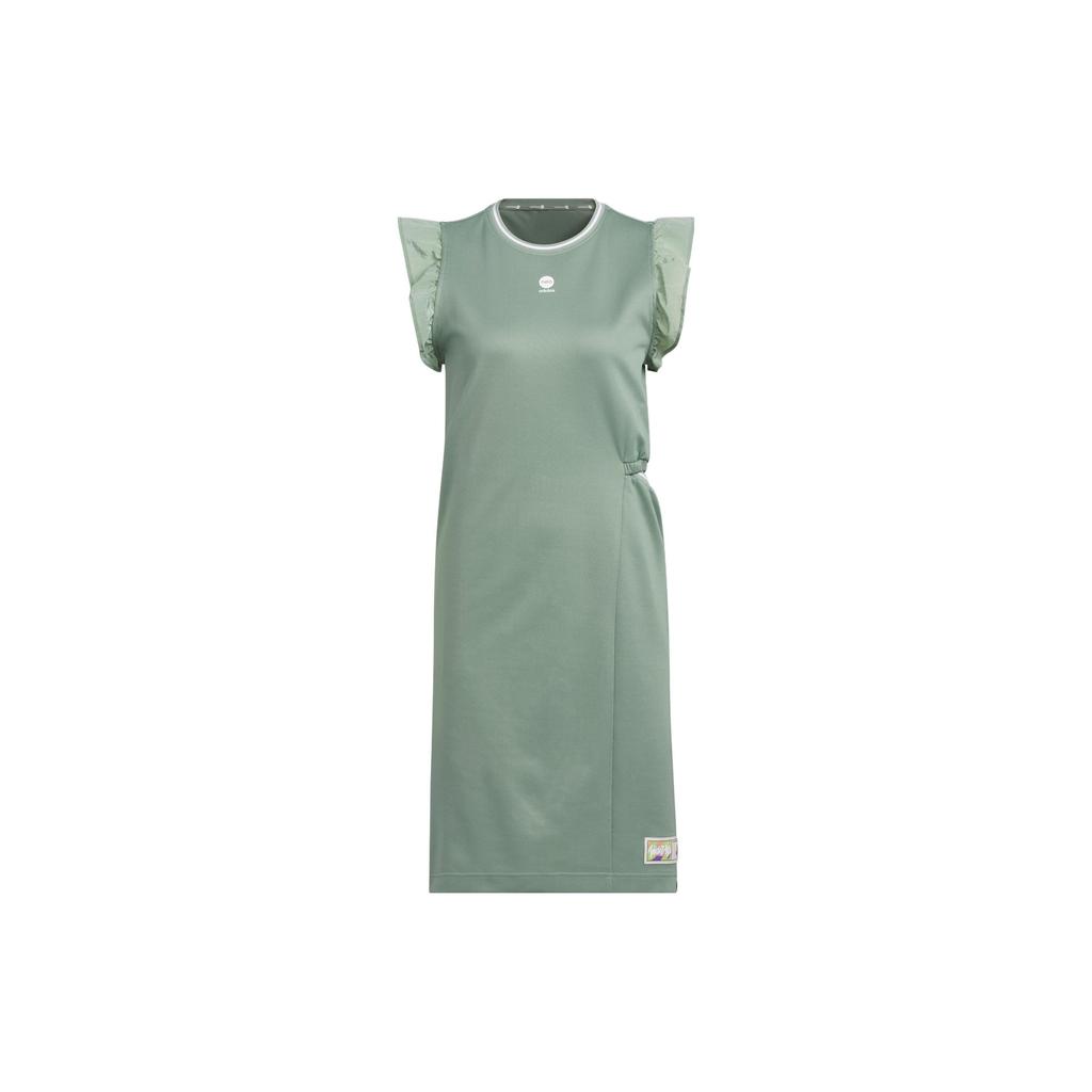Adidas NEO Basketball-Inspired Ruffle Hem Sleeveless Dress Women Dress Silver Gray Green IJ6605