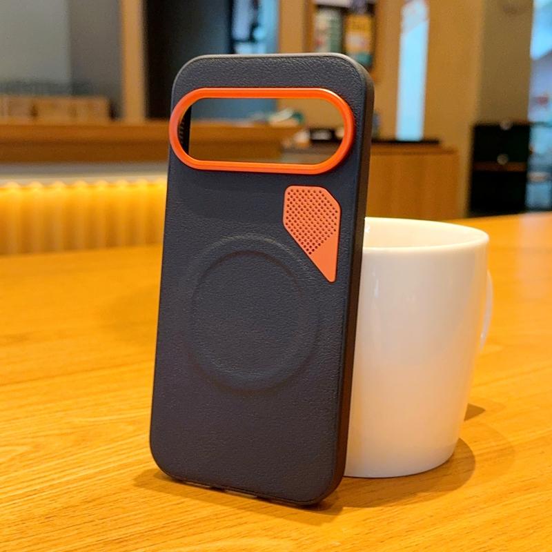 

Magnetic Case For Google Pixel 10 Pro XL Vegan Leather Cover with Seperated Metal Button Camera Frame New Trendy Google Pixel 10 чёрный