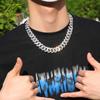 Austrian Rhinestone Quality Fashion Moon Iced Out 18mm Hip Hop Link Necklace Prong Cuban Link Chain Jewelry for Men with Clasp