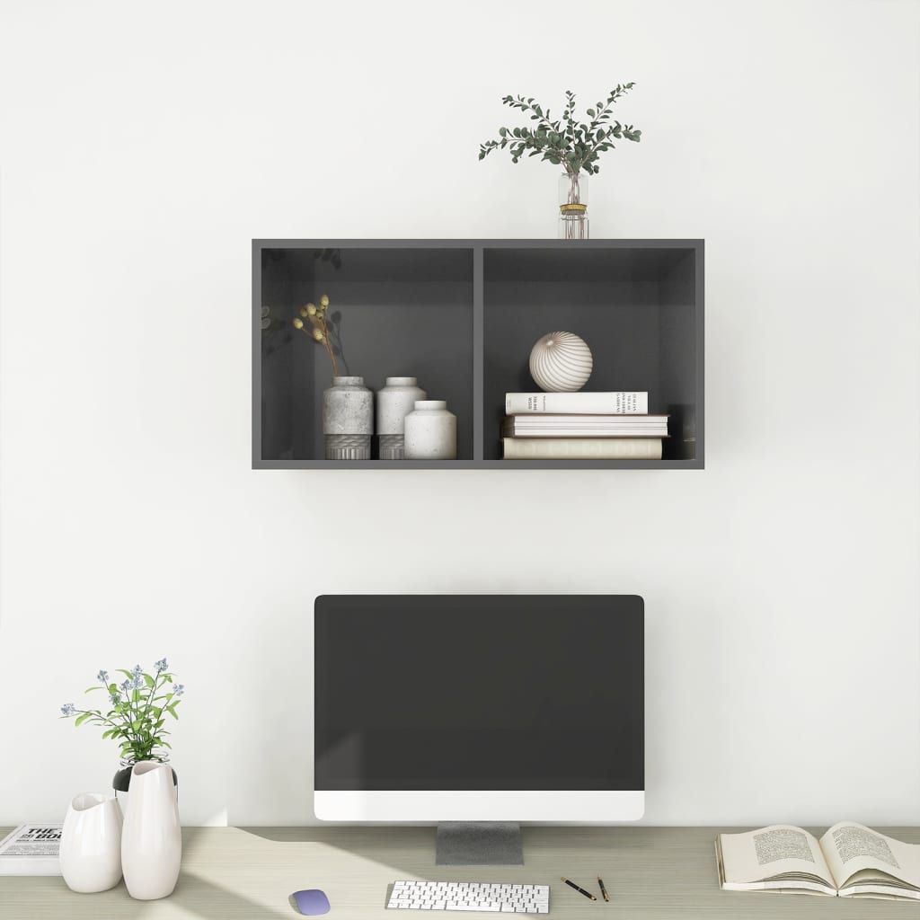 Wall Mounted TV Cabinet Glossy Grey 37 X 37 X 72 Cm Particleboard