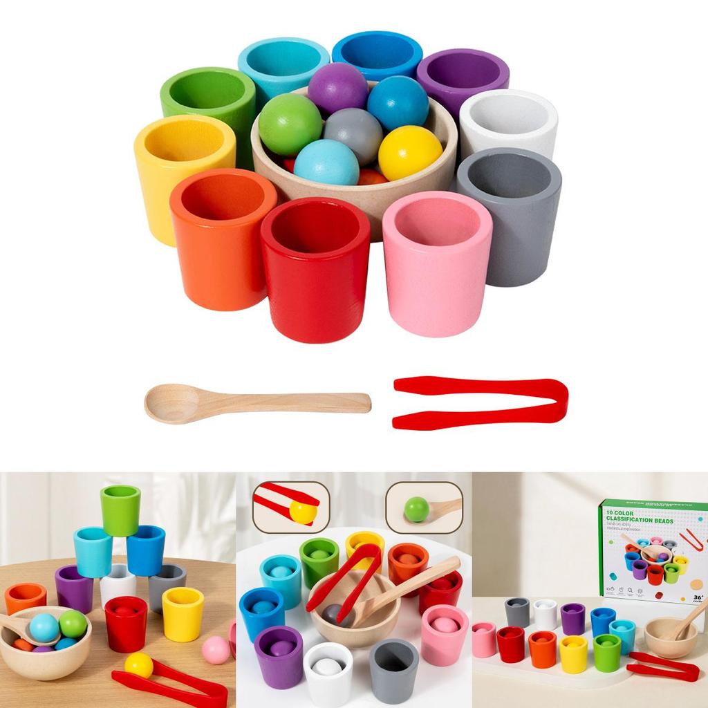 Wooden Color Matching Cups Preschool Educational Toy For Focus And Skill Building
