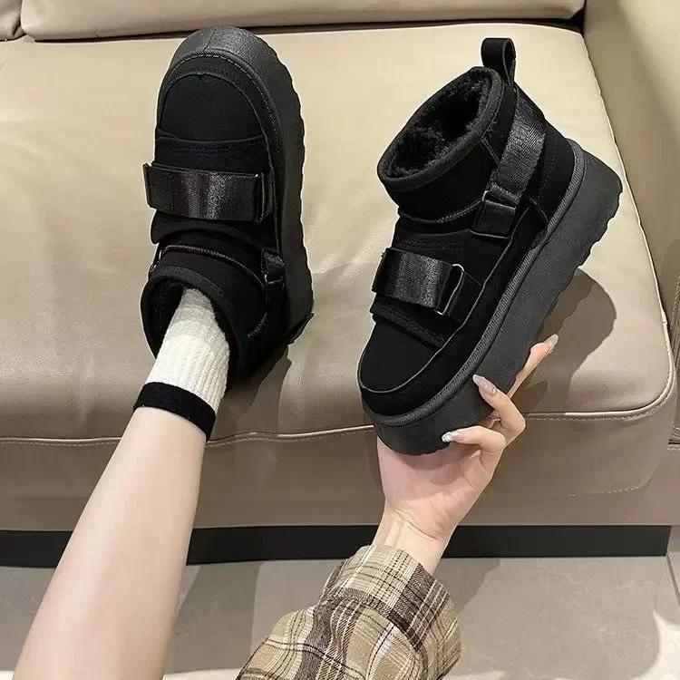 

Зимняя женская обувь из коровьей замши, модные зимние сапоги для девочек, дизайнерские сапоги на плоской платформе, повседневные утолщенные роскошные кроссовки 36