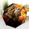 Owl and Leaf pattern, automatic folding umbrella, portable and foldable design, 8 ribs, a Christmas or birthday gift.