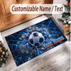 Fußball-Thema Weicher Kristall-Samt Teppich Benutzerdefinierter Name & Text Druck Rutschfester Boden Teppich für Schlafzimmer Wohnzimmer