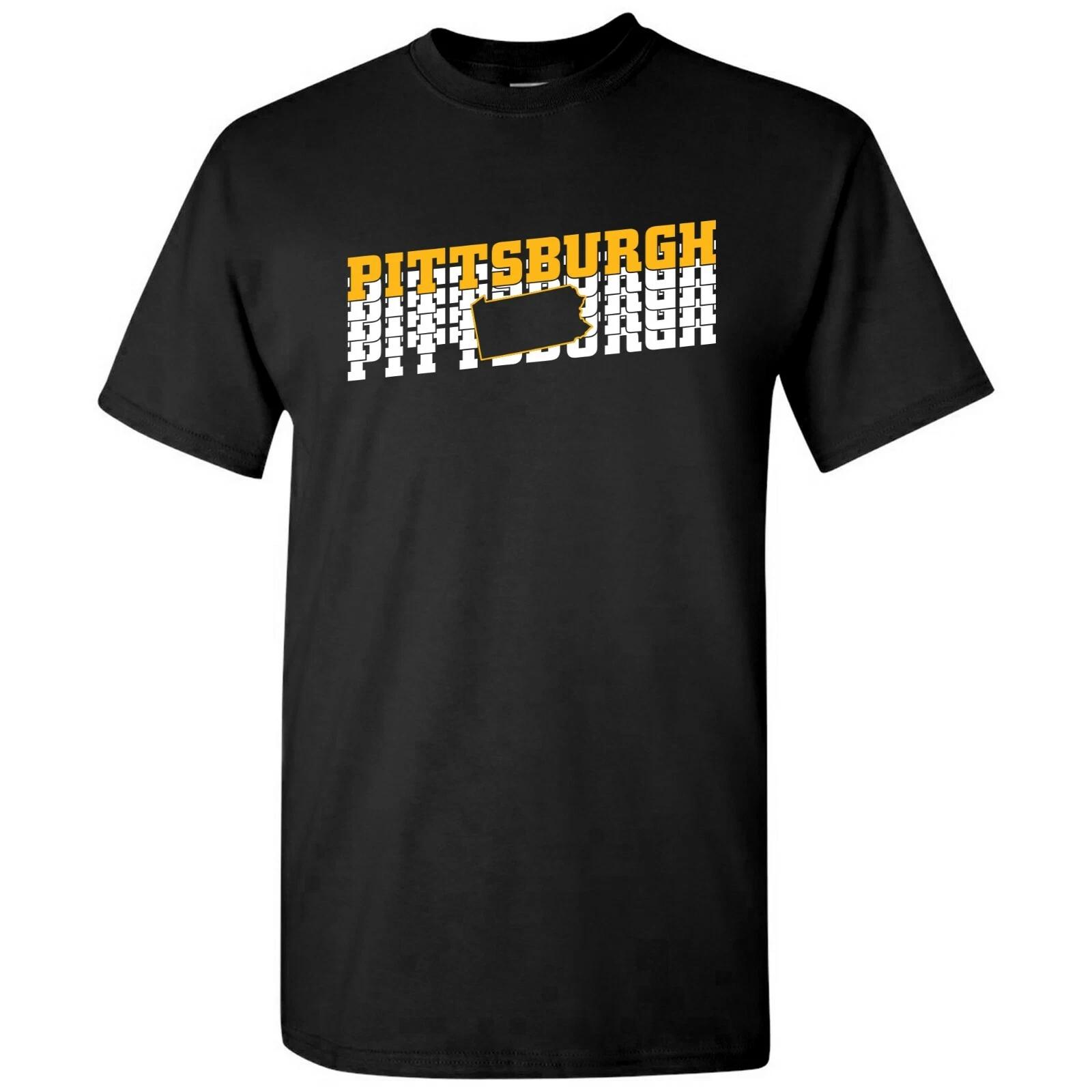 Pittsburgh Retro Repeat - Sports Team City Pride Tailgating T Shirt - Black L